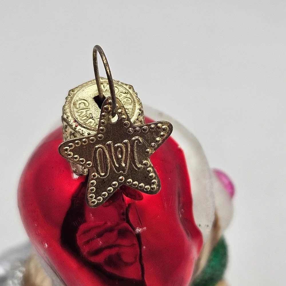 Vintage OWC Glass Cat‎ & Mouse Christmas Ornament Santa Hat